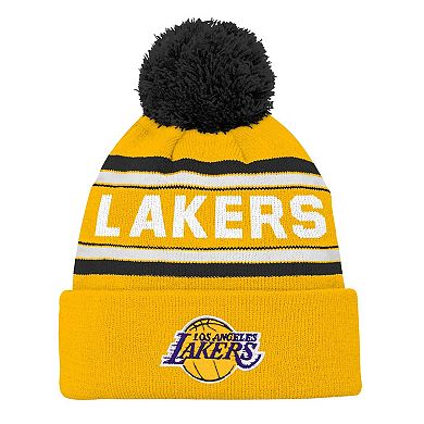 Youth Gold Los Angeles Lakers Backboard Jacquard Cuffed Knit Hat with Pom