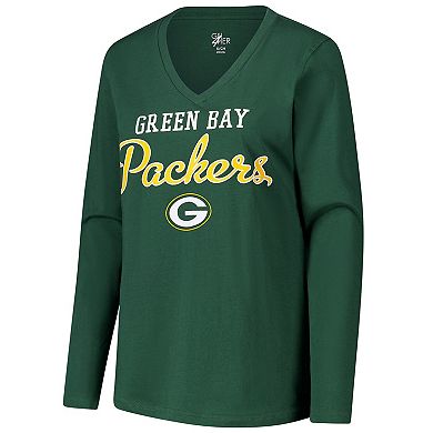 Women's G-III 4Her by Carl Banks Green Green Bay Packers Post Season Long Sleeve V-Neck T-Shirt