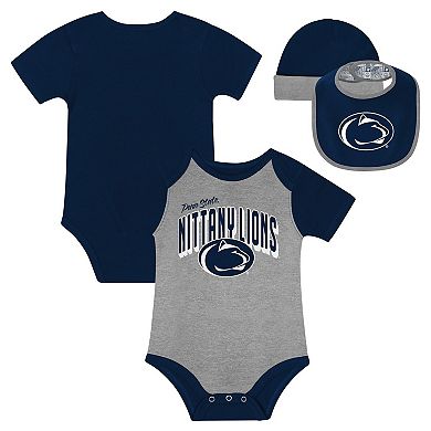 "Newborn & Infant Penn State Nittany Lions Dynamic Duo Bodysuit, Bib & Cuffed Knit Hat Set"