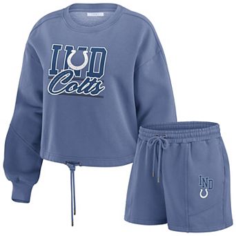 Women's WEAR by Erin Andrews Royal Indianapolis Colts Washed Fleece Long Sleeve T-Shirt & Shorts Lounge Set