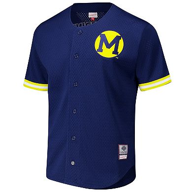 Men's Mitchell & Ness Navy Michigan Wolverines Game Time Vintage Mesh Button Front Top