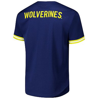 Men's Mitchell & Ness Navy Michigan Wolverines Game Time Vintage Mesh Button Front Top