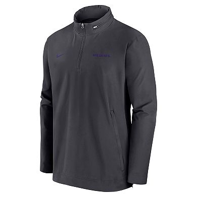 Men's Nike Anthracite Kansas State Wildcats 2024 Sideline Coach Quarter-Zip Hoodie Jacket