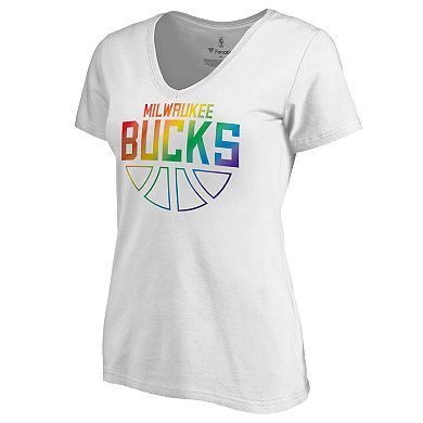 Women's White Milwaukee Bucks Team Pride Wordmark V-Neck T-Shirt