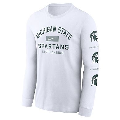 Men's Nike White Michigan State Spartans Primetime Classic Location Long Sleeve T-Shirt