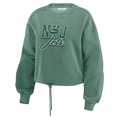 Women's WEAR by Erin Andrews Green New York Jets Washed Fleece Long Sleeve T-Shirt & Shorts Lounge Set