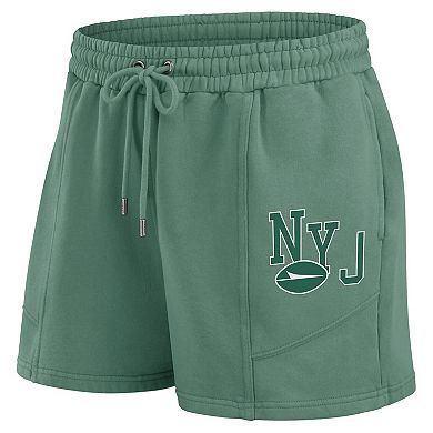 Women's WEAR by Erin Andrews Green New York Jets Washed Fleece Long Sleeve T-Shirt & Shorts Lounge Set