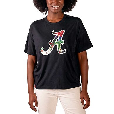 Women's Lusso Black Alabama Crimson Tide Floral Crop Top