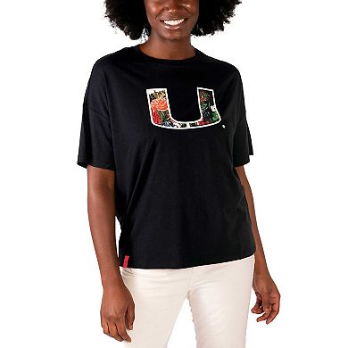 Women's Lusso Black Miami Hurricanes Floral Crop Top