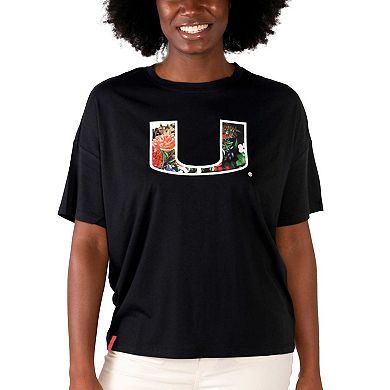 Women's Lusso Black Miami Hurricanes Floral Crop Top