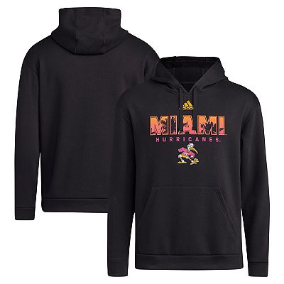 Men s adidas Black Miami Hurricanes Hero Fleece Pullover Hoodie