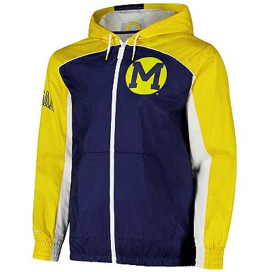Men's Mitchell & Ness Navy Michigan Wolverines Big Shot Premium Full-Zip Windbreaker