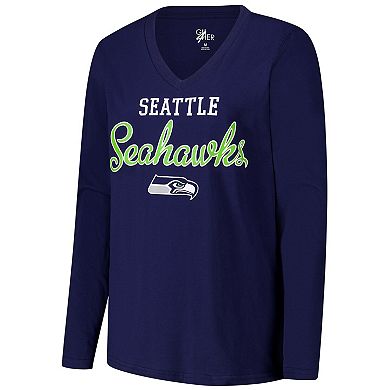 Women's G-III 4Her by Carl Banks College Navy Seattle Seahawks Post Season Long Sleeve V-Neck T-Shirt