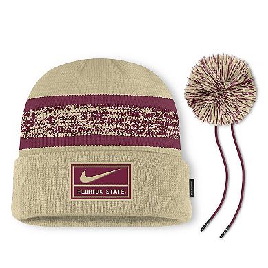 Men's Nike Gold Florida State Seminoles On-Field Peak Cuffed Knit Hat with Pom