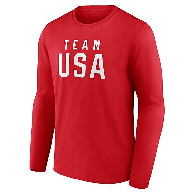 Men's Fanatics Red Team USA Wordmark Long Sleeve T-Shirt