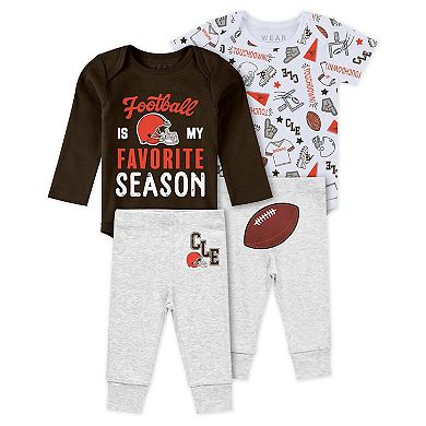 Newborn & Infant WEAR by Erin Andrews Cleveland Browns Three-Piece Turn Me Around Bodysuits & Pant Set