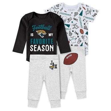 Newborn & Infant WEAR by Erin Andrews Jacksonville Jaguars Three-Piece Turn Me Around Bodysuits & Pant Set
