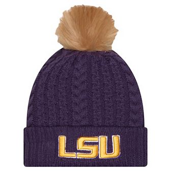 Women's New Era Purple LSU Tigers Luxury��Cuffed Knit Hat with Pom