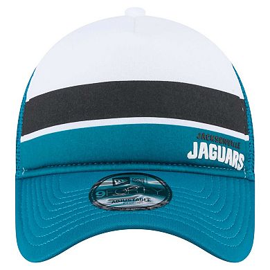Men's New Era White/Teal Jacksonville Jaguars Color-Block 9FORTY A-Frame Trucker Adjustable Hat