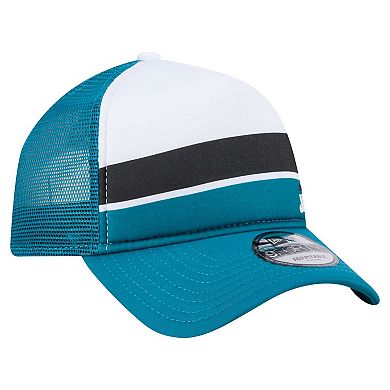 Men's New Era White/Teal Jacksonville Jaguars Color-Block 9FORTY A-Frame Trucker Adjustable Hat