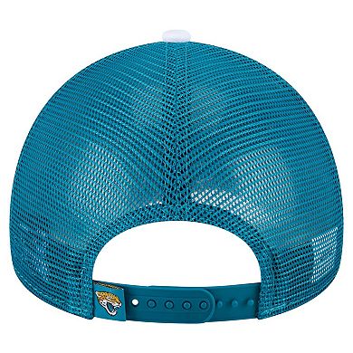 Men's New Era White/Teal Jacksonville Jaguars Color-Block 9FORTY A-Frame Trucker Adjustable Hat