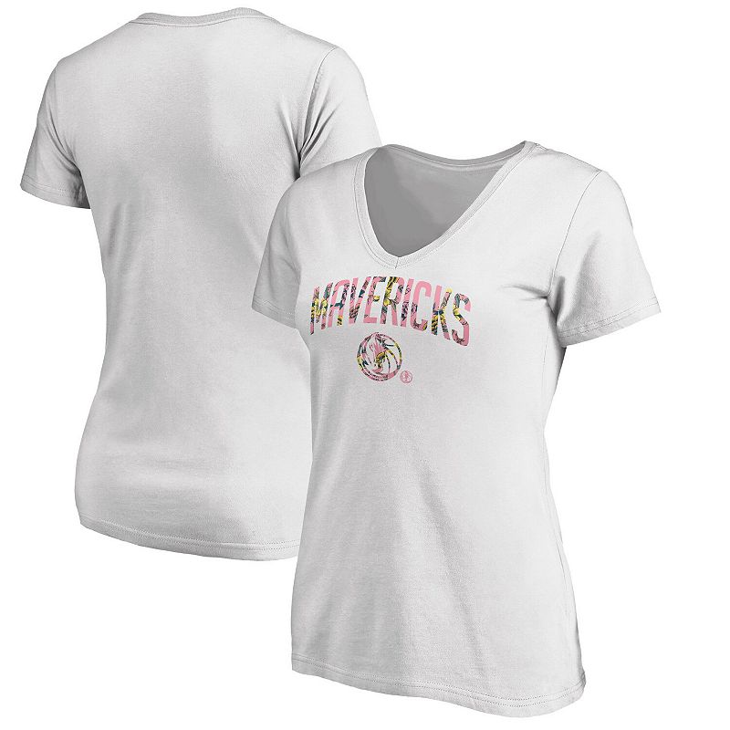 Women's White Dallas Mavericks Floral Arch V-Neck T-Shirt,