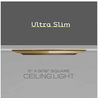 Next Glow Ultra Slim 5" Led Ceiling Light Fixture, 3000k Square, Dimmable Flush Mount Light
