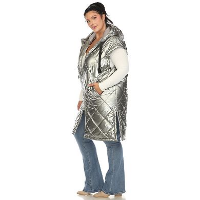 Plus Size Metallic Long Puffer Vest