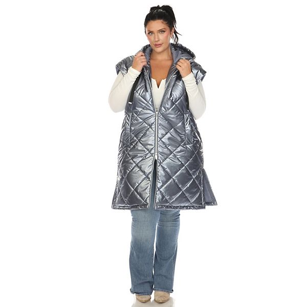 Half Denim Half Metallic Puff Vest