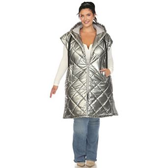 Plus Size Metallic Long Puffer Vest
