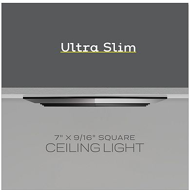 Next Glow Ultra Slim 7" Led Ceiling Light Fixture, 3000k Square, Dimmable Flush Mount Light