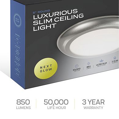 Next Glow Ultra Slim 5" Led Ceiling Light Fixture, 4000k Round, Dimmable Flush Mount Light