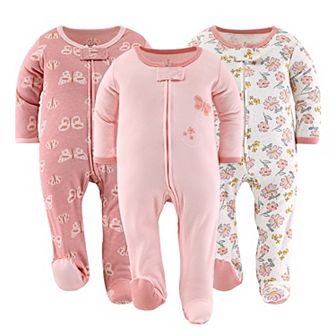 The Peanutshell Boho Butterfly Footed Baby Sleepers for Girls, 3 Pack