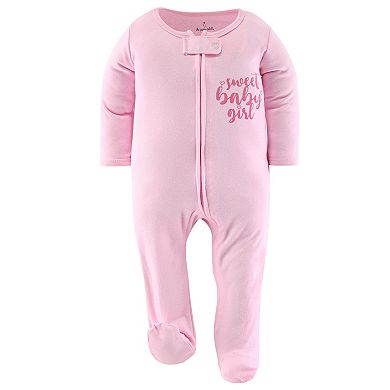The Peanutshell Floral Love Footed Baby Sleepers for Girls, 3 Pack
