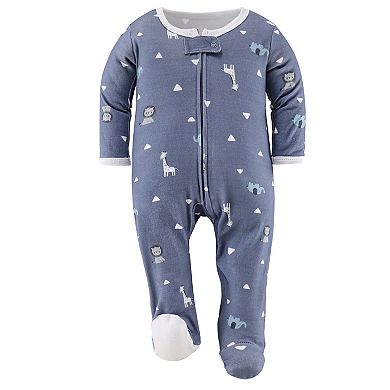 The Peanutshell Blue Safari Footed Baby Sleepers for Boys, 3 Pack