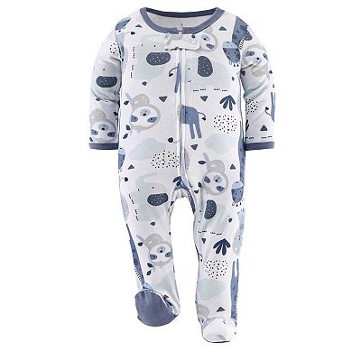 The Peanutshell Blue Safari Footed Baby Sleepers for Boys, 3 Pack