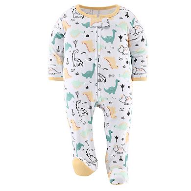 The Peanutshell Green Dino Footed Baby Sleepers for Boys, 3 Pack