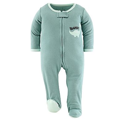 The Peanutshell Green Dino Footed Baby Sleepers for Boys, 3 Pack