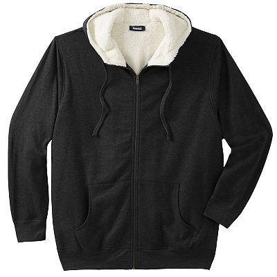 KingSize Men's Big Tall Sherpa-Lined Fleece Zip Hoodie