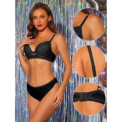 3 Packs Womens Lace Bra And Panty Set Padded Full Coverage Underwire Bras Two Piece Lingerie