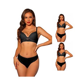 3 Packs Womens Lace Bra And Panty Set Padded Full Coverage Underwire Bras Two Piece Lingerie