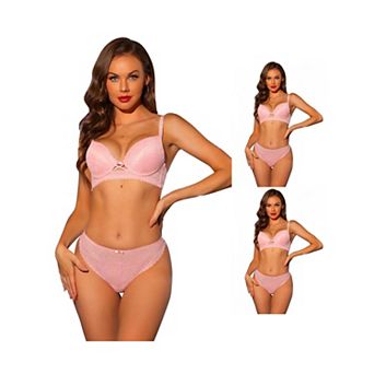 3 Packs Womens Lace Bra And Panty Set Padded Full Coverage Underwire Bras Two Piece Lingerie