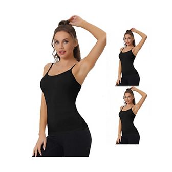 3 Packs Womens Camisole Inset Bra Padded Adjustable Spaghetti Straps Sleeveless Tank Tops