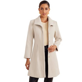 Elegant Winter Coat For Women's Work Stand Collar Buttoned Outwear Overcoat