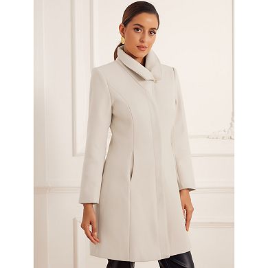 Elegant Winter Coat For Women's Work Stand Collar Buttoned Outwear Overcoat
