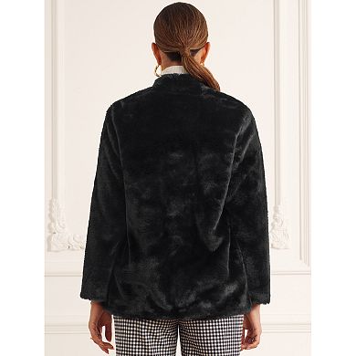 Faux Fur Coat For Women's With Pockets Long Sleeve Open Front Fluffy Jackets
