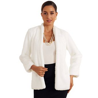 Faux Fur Coat For Women's With Pockets Long Sleeve Open Front Fluffy Jackets