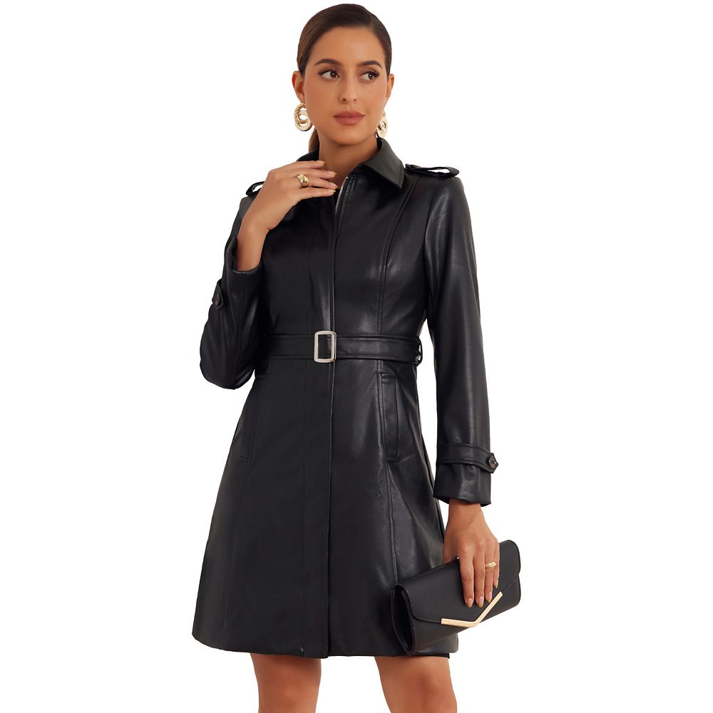 hip Fit 　Lサイズ Faux Leather Long Jacket For Women's Lapel Slim Fit Long Sleeve