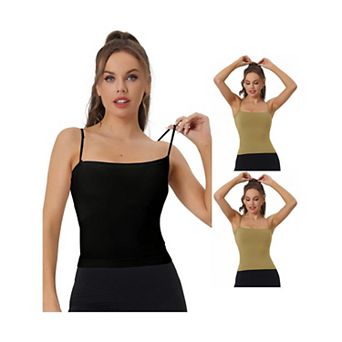 3 Packs Women's Bandeau Camisole Spaghetti Strap Tank Top, Built-in Bra Padded Sleeveless