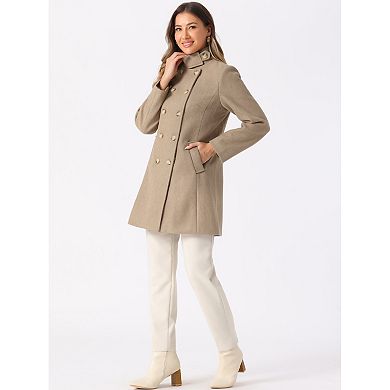 Double Breasted Overcoat For Women's Winter Stand Collar Vintage Pea Coats